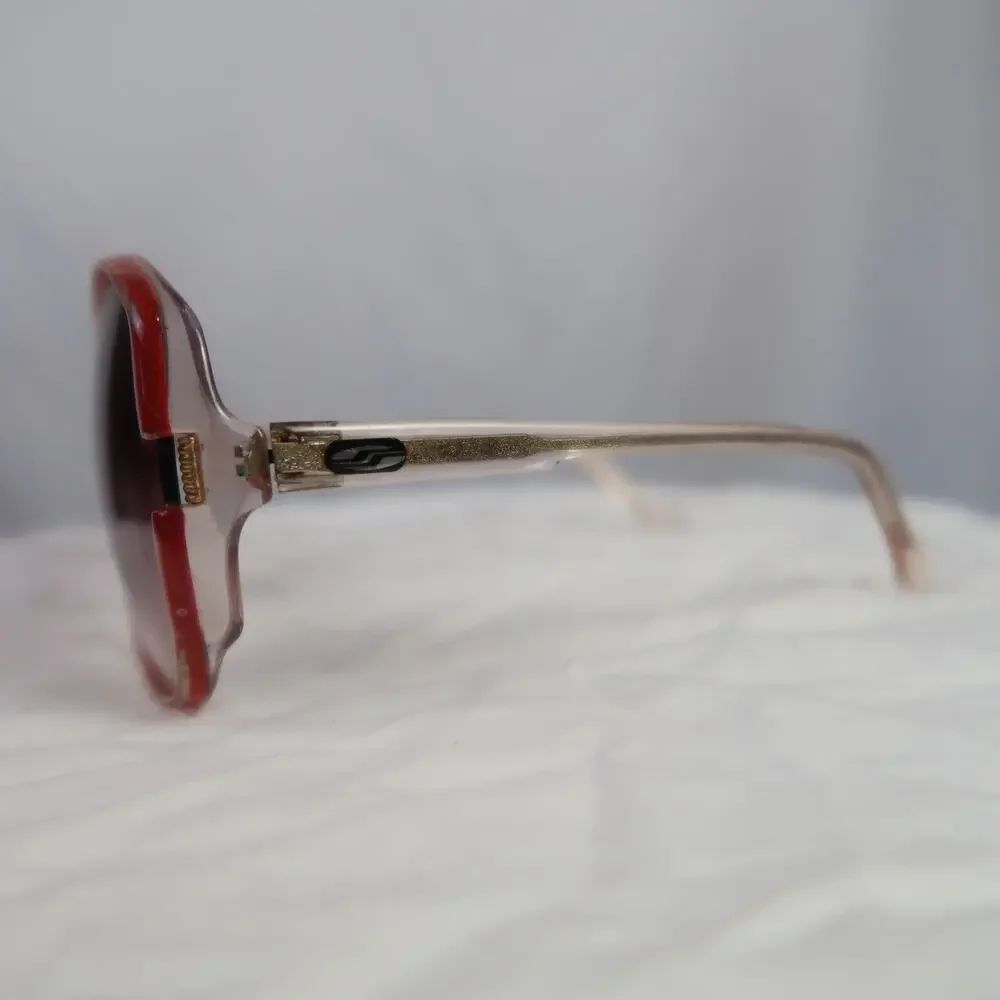 Vintage 80s Clear and Red Large Bug Eye Frame Sunglasses Ombre Lens